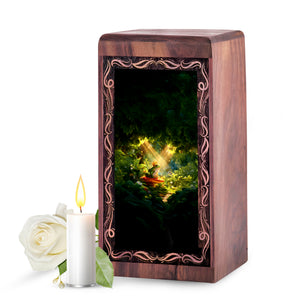 Magical Forest Frog Theme Cremation Urn Box - Large Wooden Box For Mom & Dad