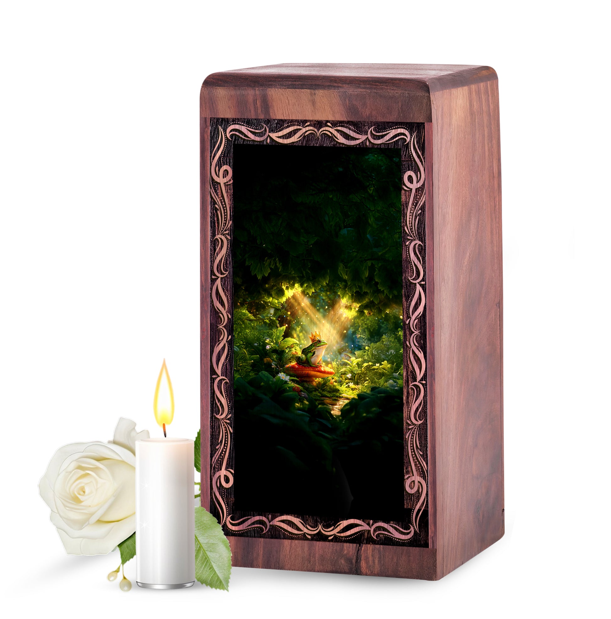 Magical Forest Frog Theme Cremation Urn Box - Large Wooden Box For Mom & Dad