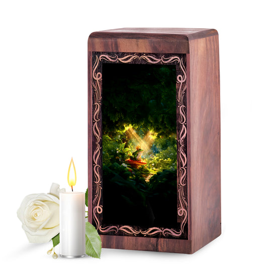Magical Forest Frog Theme Cremation Urn Box - Large Wooden Box For Mom & Dad