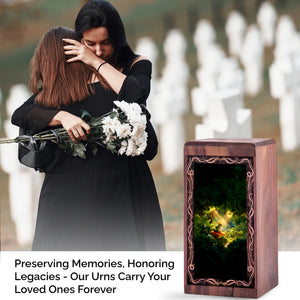 Magical Forest Frog Theme Cremation Urn Box - Large Wooden Box For Mom & Dad