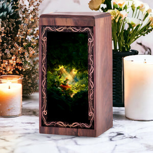 Magical Forest Frog Theme Cremation Urn Box - Large Wooden Box For Mom & Dad