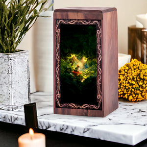 Magical Forest Frog Theme Cremation Urn Box - Large Wooden Box For Mom & Dad