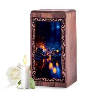 Frog Wooden Box Keepsake For Human - Night Reflection Theme Cremation Urn Box