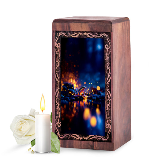 Frog Wooden Box Keepsake For Human - Night Reflection Theme Cremation Urn Box
