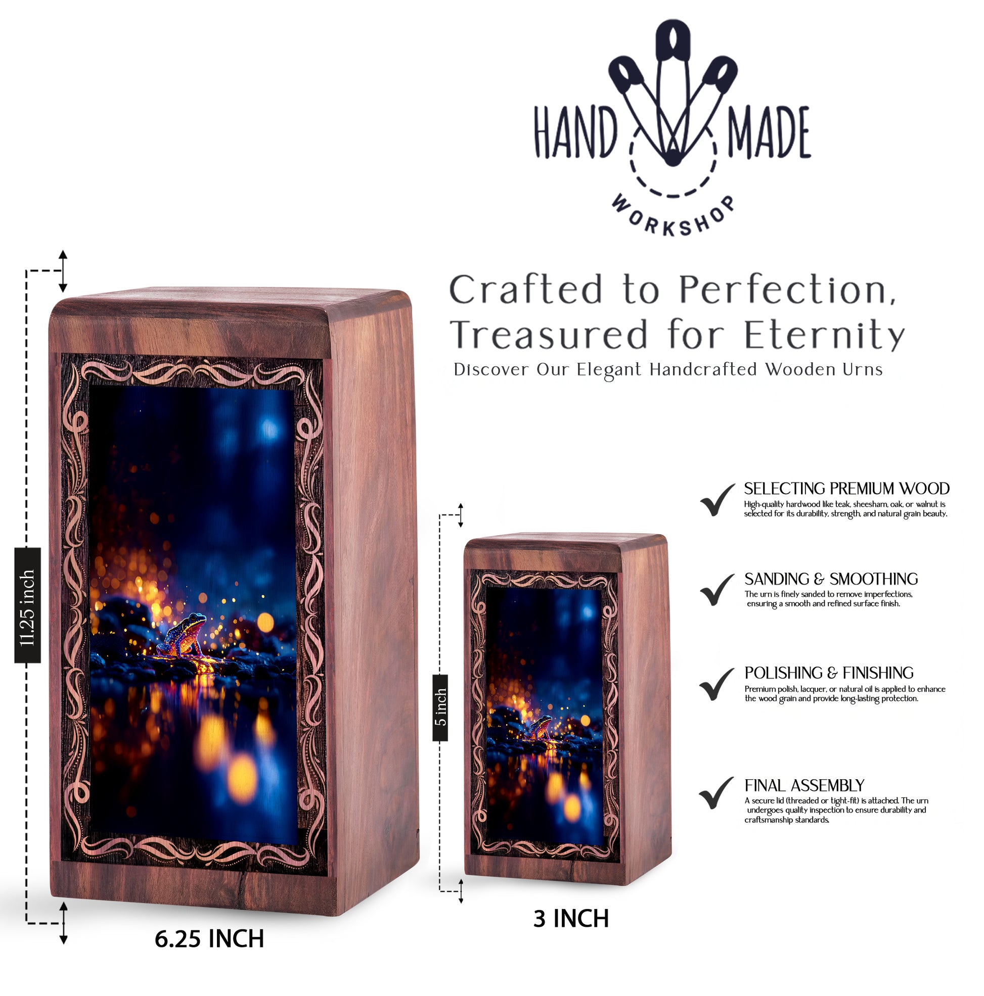 Frog Wooden Box Keepsake For Human - Night Reflection Theme Cremation Urn Box