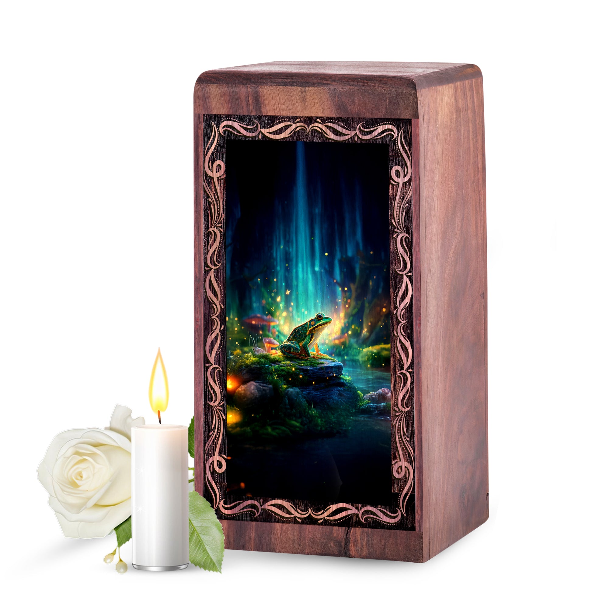 Mystic Waterfall Frog Theme Cremation Urn Box - Funeral For Human Ashes Adult Male