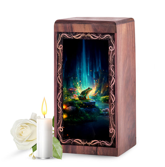 Mystic Waterfall Frog Theme Cremation Urn Box - Funeral For Human Ashes Adult Male