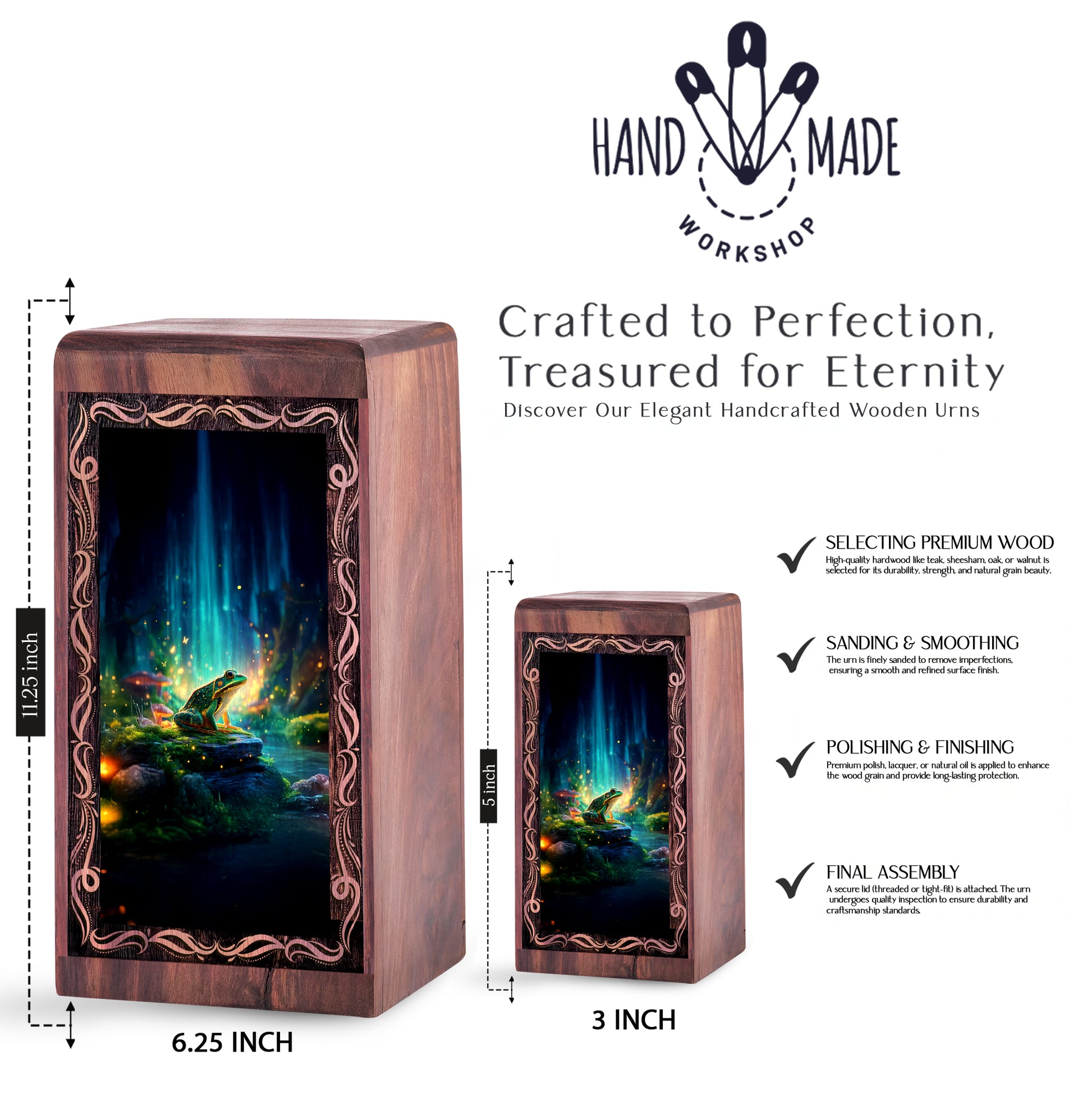 Mystic Waterfall Frog Theme Cremation Urn Box - Funeral For Human Ashes Adult Male