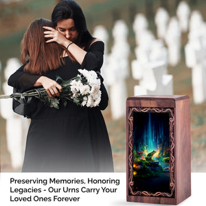 Mystic Waterfall Frog Theme Cremation Urn Box - Funeral For Human Ashes Adult Male