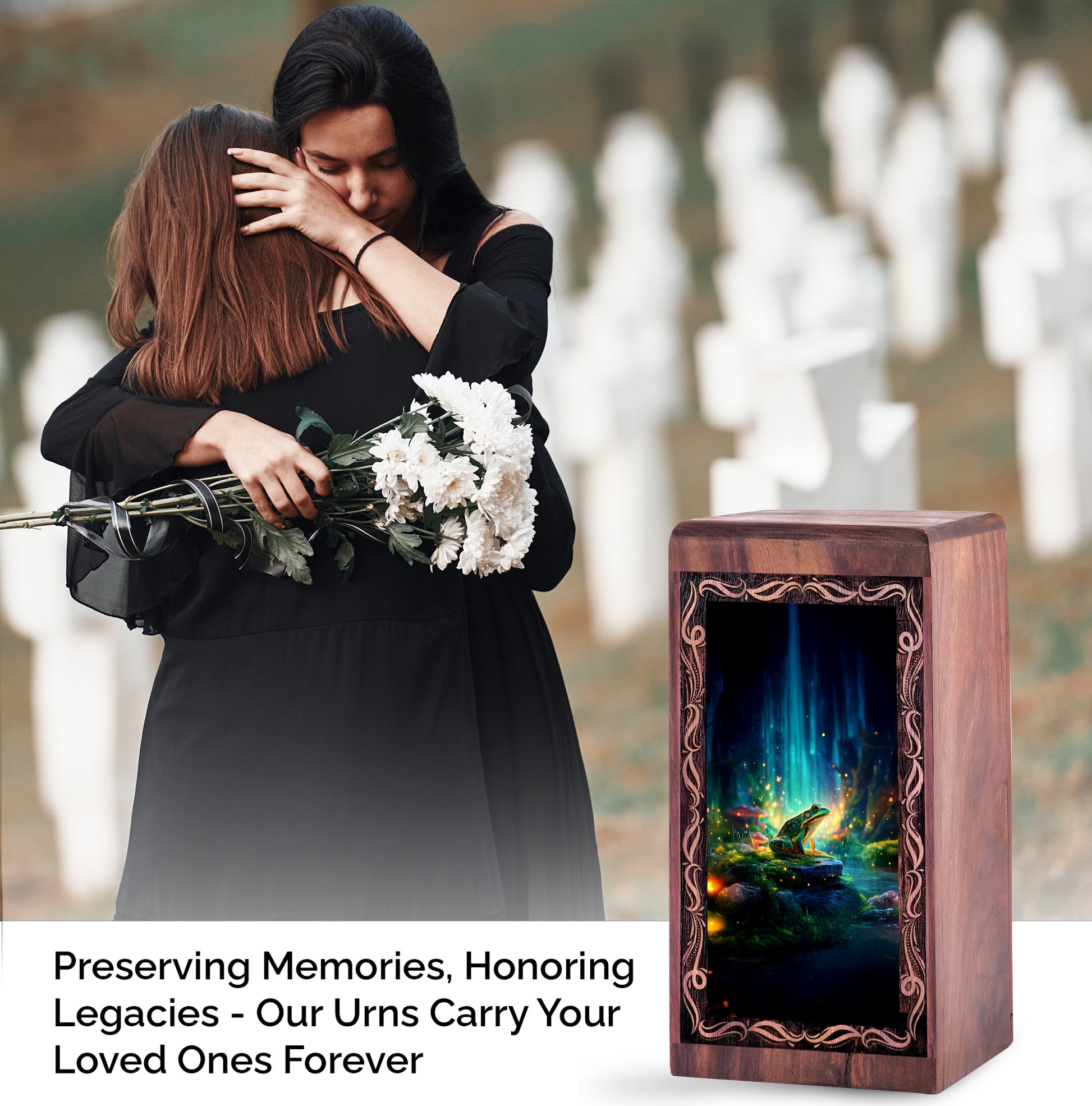 Mystic Waterfall Frog Theme Cremation Urn Box - Funeral For Human Ashes Adult Male