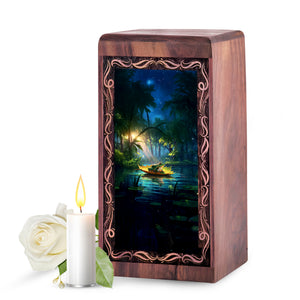 River Night Theme Frog Wooden Urn - Cremation Urns Wooden Box For Male
