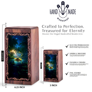 River Night Theme Frog Wooden Urn - Cremation Urns Wooden Box For Male