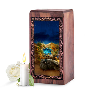 Golden Desert Frog Theme Wood Ash Urn - Handmade Wood Urn Box For Female