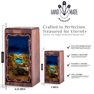 Golden Desert Frog Theme Wood Ash Urn - Handmade Wood Urn Box For Female