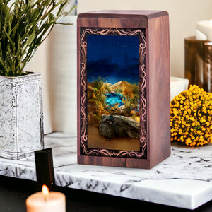 Golden Desert Frog Theme Wood Ash Urn - Handmade Wood Urn Box For Female
