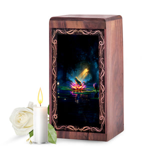 Frog Memorial Urn Keepsake Box - Lotus Theme Wood Cremation Urn For Burial