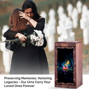 Frog Memorial Urn Keepsake Box - Lotus Theme Wood Cremation Urn For Burial