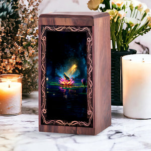 Frog Memorial Urn Keepsake Box - Lotus Theme Wood Cremation Urn For Burial