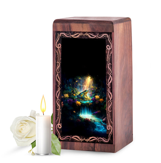 Enchanted Forest Frog Urn Box For Ashes - Wooden Urn Box For Human Ashes Adult