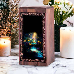 Enchanted Forest Frog Urn Box For Ashes - Wooden Urn Box For Human Ashes Adult