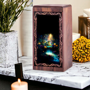 Enchanted Forest Frog Urn Box For Ashes - Wooden Urn Box For Human Ashes Adult