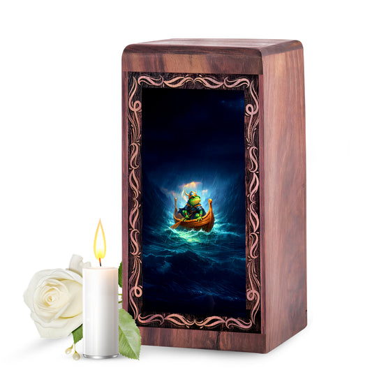 Stormy Sea Frog Cremation Urn Box - Wooden Keepsake Cremation Urns For Ashes