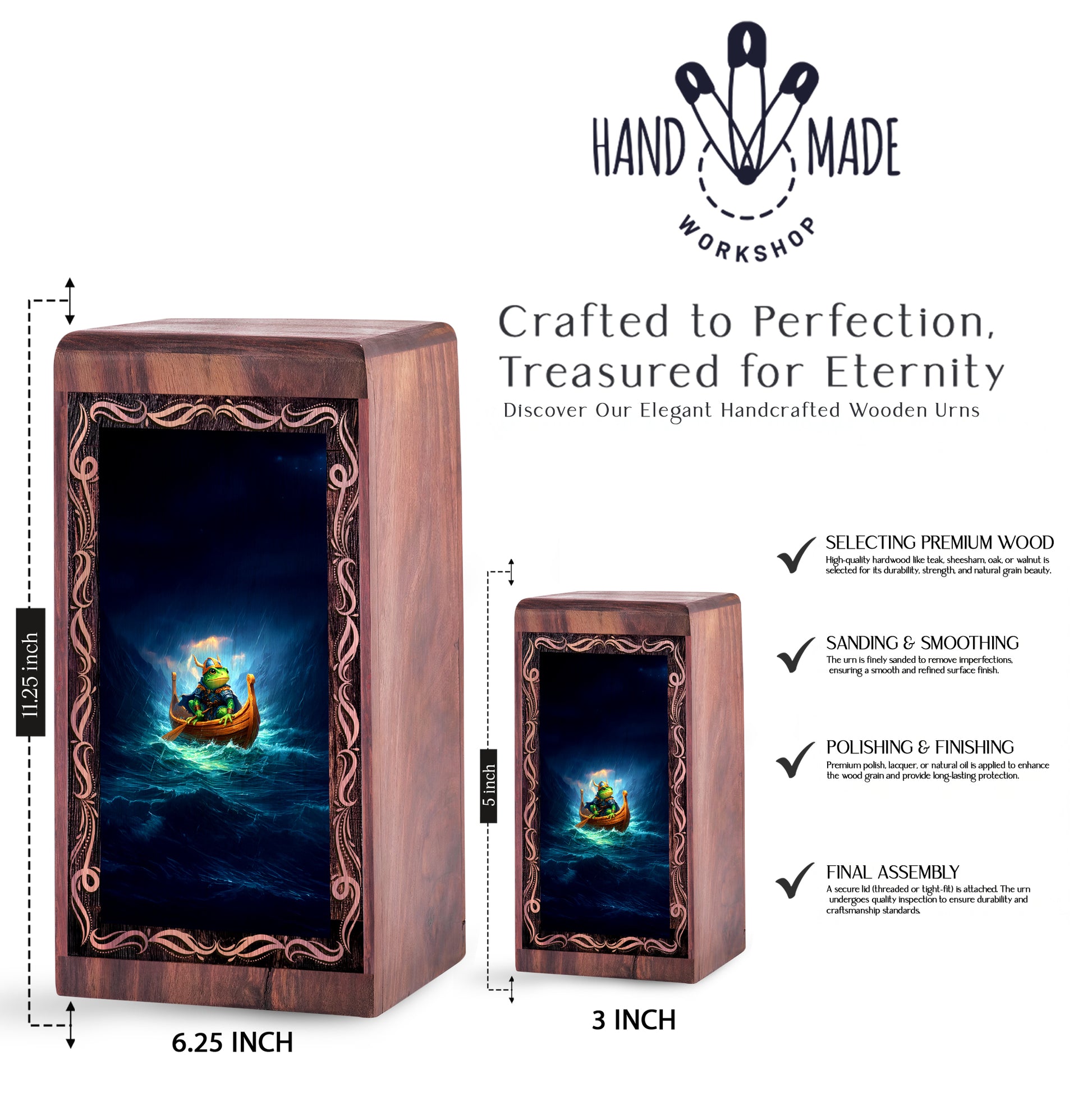 Stormy Sea Frog Cremation Urn Box - Wooden Keepsake Cremation Urns For Ashes
