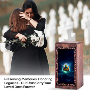 Stormy Sea Frog Cremation Urn Box - Wooden Keepsake Cremation Urns For Ashes