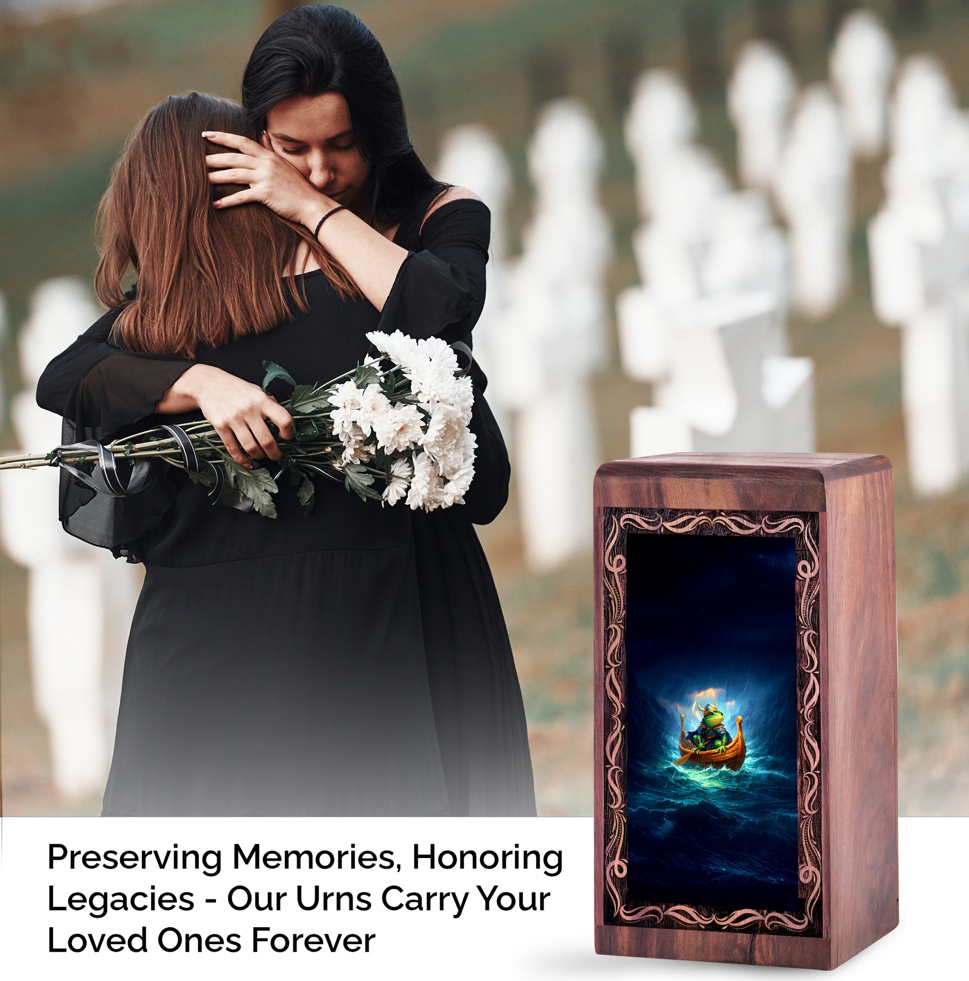 Stormy Sea Frog Cremation Urn Box - Wooden Keepsake Cremation Urns For Ashes