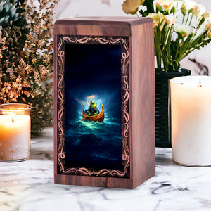 Stormy Sea Frog Cremation Urn Box - Wooden Keepsake Cremation Urns For Ashes