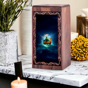 Stormy Sea Frog Cremation Urn Box - Wooden Keepsake Cremation Urns For Ashes