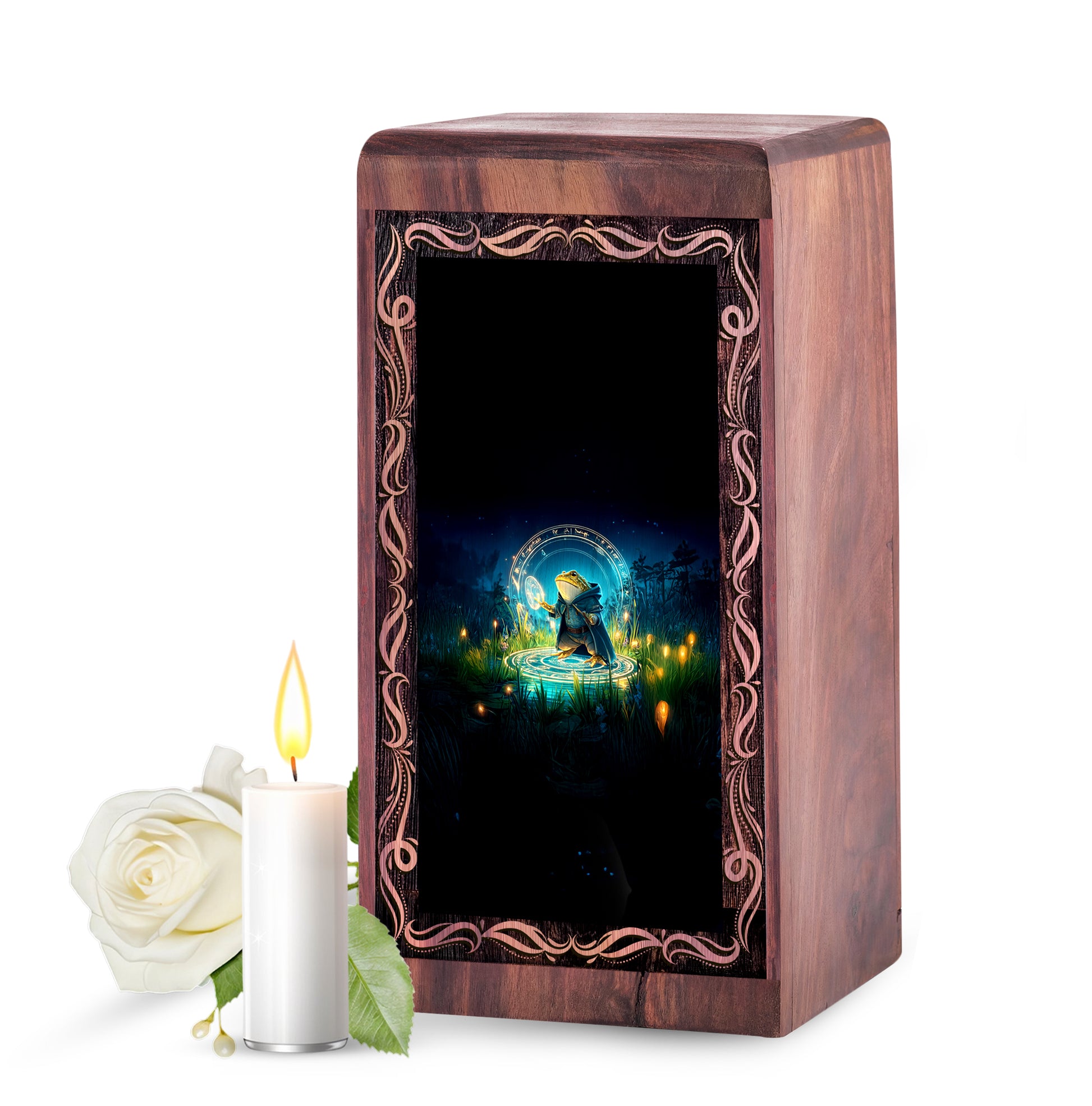 Mystic Spell Frog keepsake Box - Funerary Wooden Urn For Adults Ashes