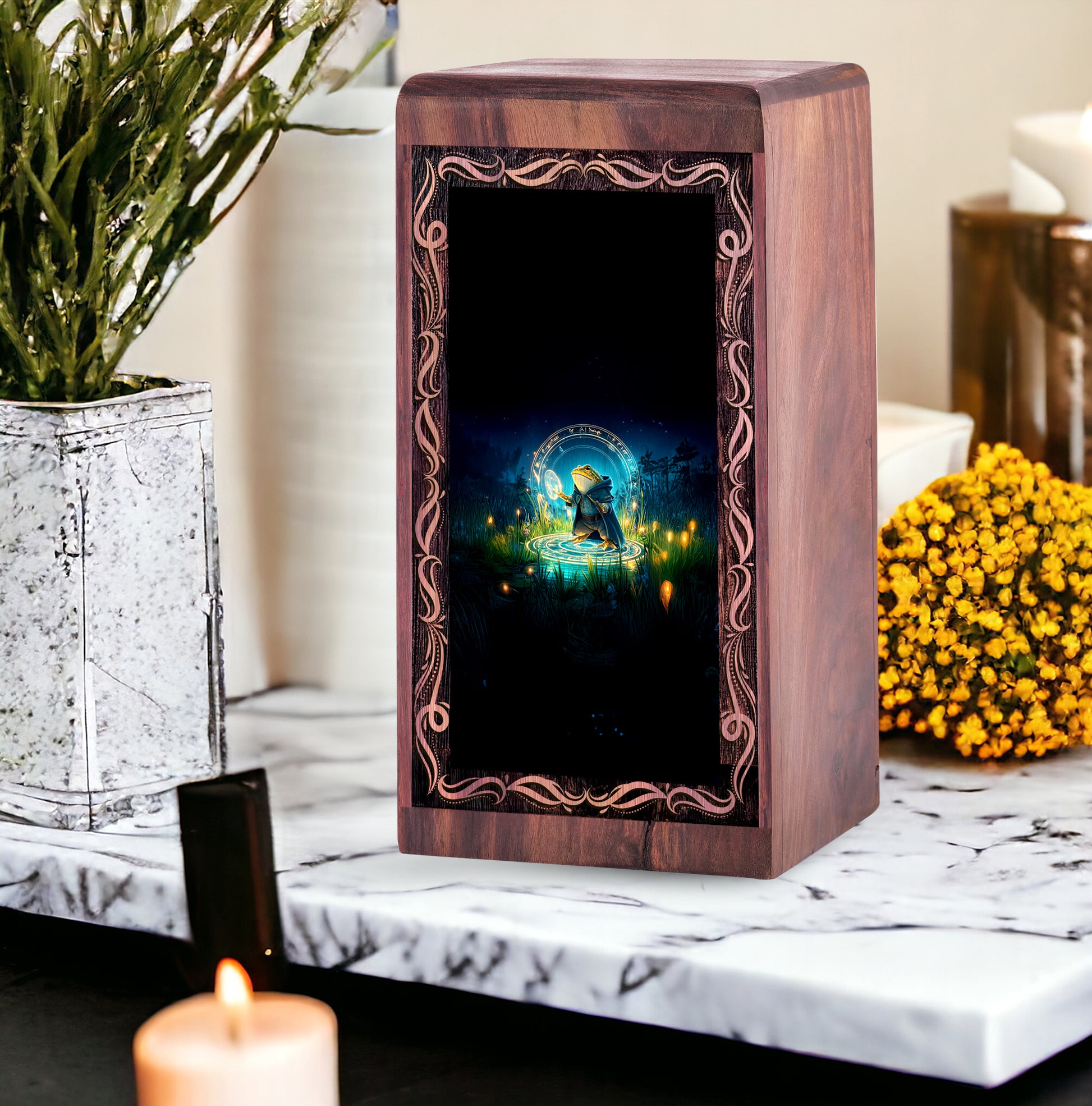 Mystic Spell Frog keepsake Box - Funerary Wooden Urn For Adults Ashes