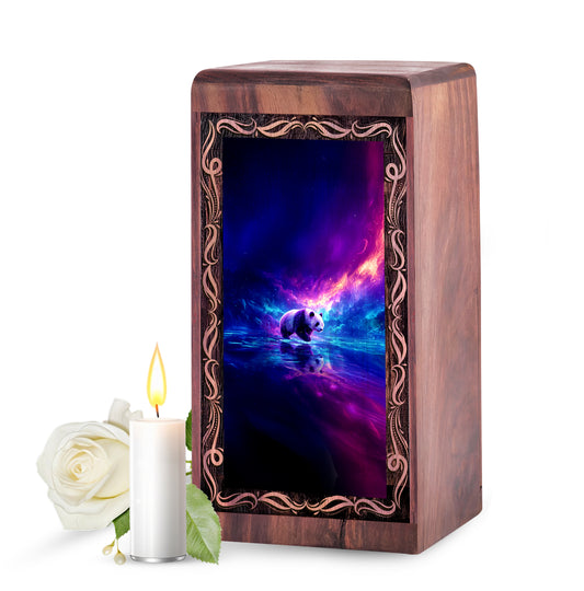 Cosmic Panda Theme Memorial Urn – Cremation Wooden Urn For Human Ashes Adult