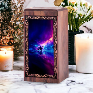Cosmic Panda Theme Memorial Urn – Cremation Wooden Urn For Human Ashes Adult