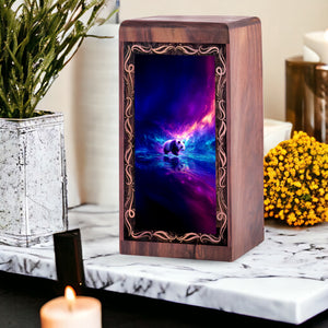 Cosmic Panda Theme Memorial Urn – Cremation Wooden Urn For Human Ashes Adult