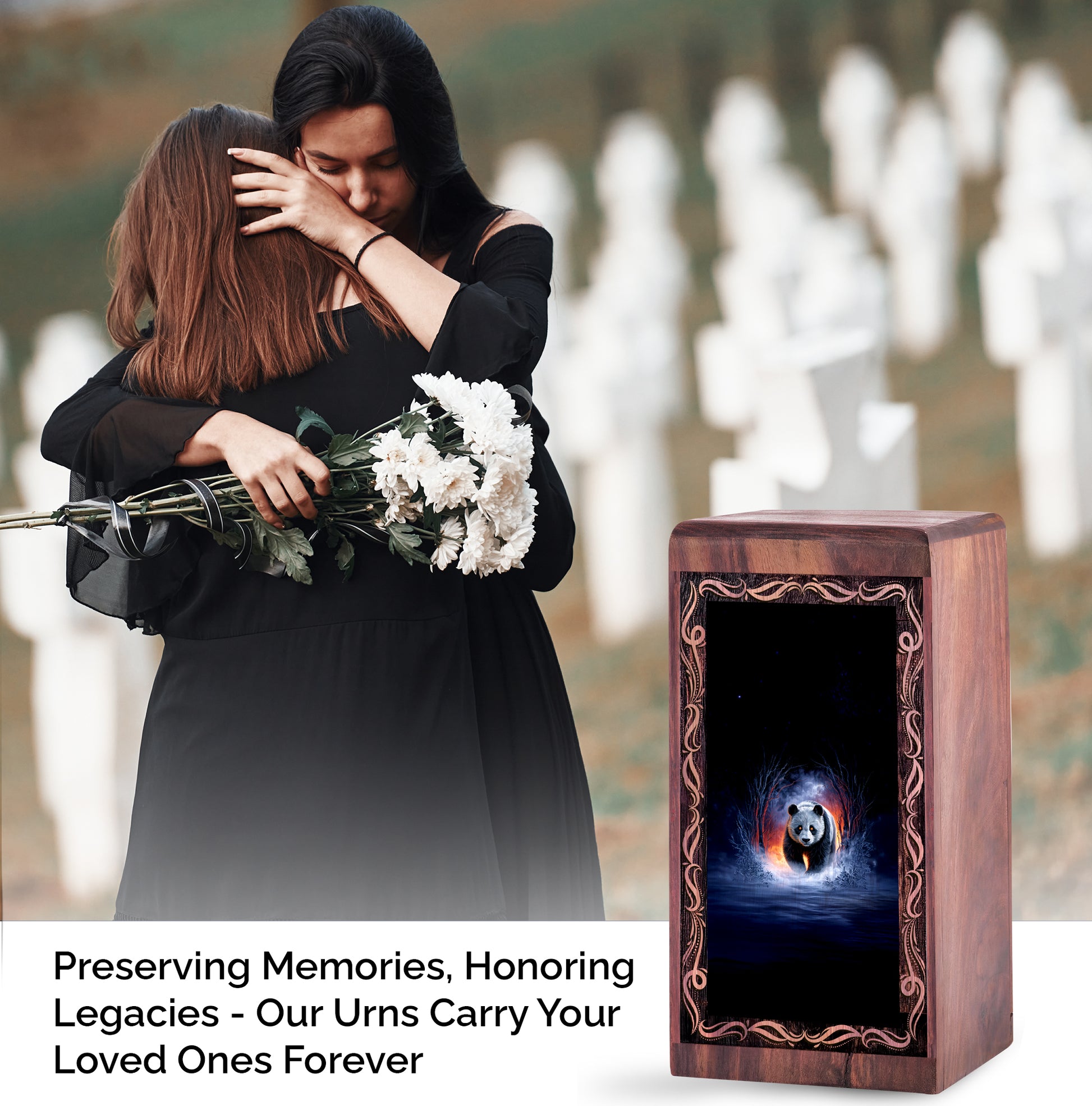 Panda Memorial Urn For Ashes – Handmade Rosewood Cremation Urn For Ashes