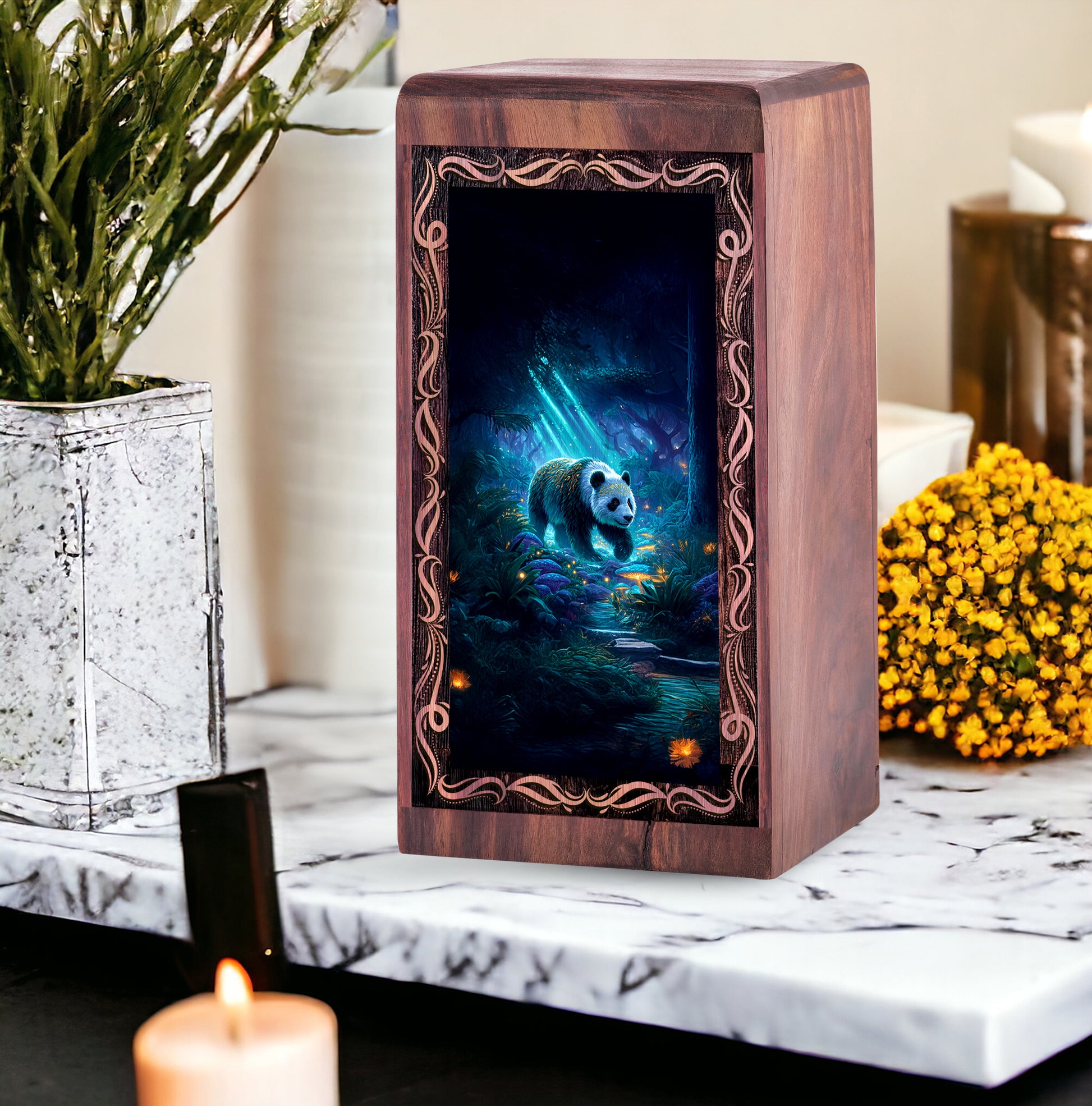 Soul Forest Panda Journey Theme Urn - Wooden Urns For Human Ashes Adult