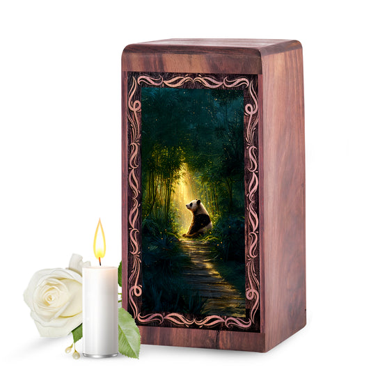 Golden Forest Panda Theme Funeral Urn - Handmade Cremation Urn For Mom & Dad