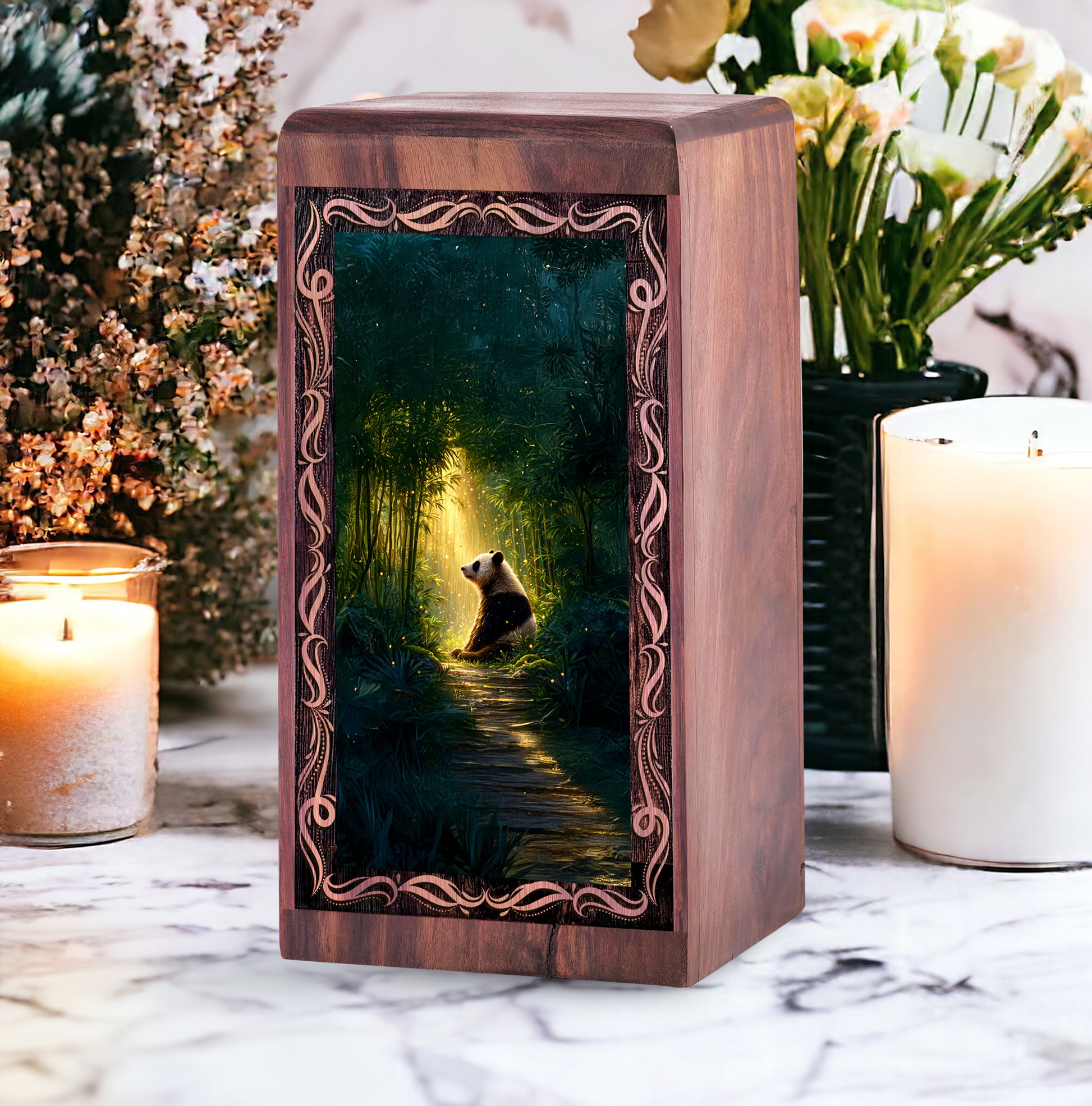 Golden Forest Panda Theme Funeral Urn - Handmade Cremation Urn For Mom & Dad