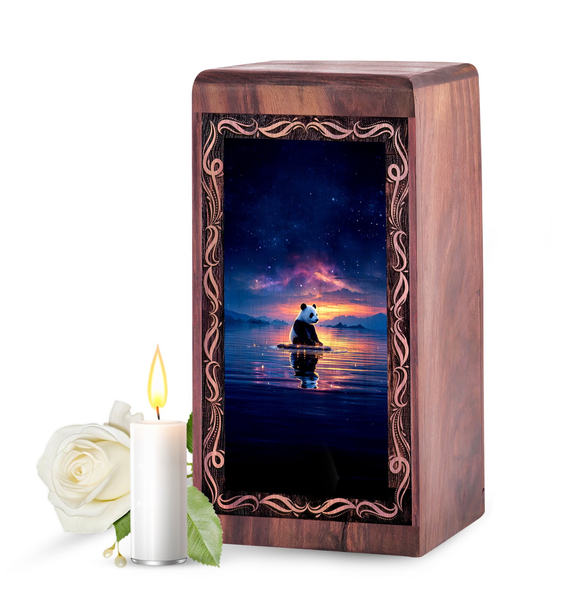 Panda Urn For Human Ashes - Spiritual Lake Sunset Theme Keepshake For Adult Male