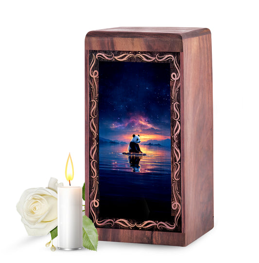Panda Urn For Human Ashes - Spiritual Lake Sunset Theme Keepshake For Adult Male