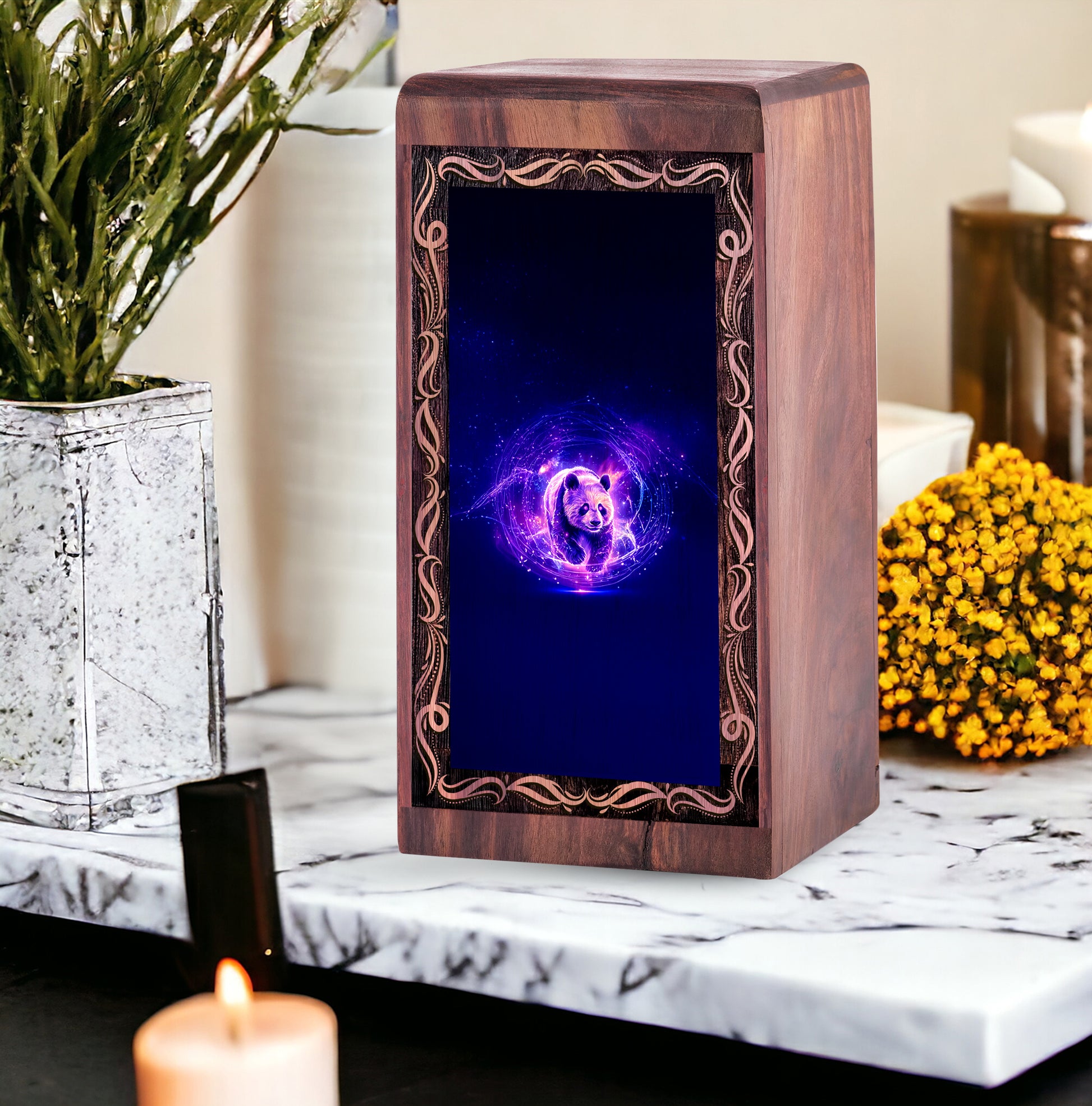 Panda Cosmic Theme Handmade Wood Urn Box - Memorial Box Urns For Human Ashes Adult