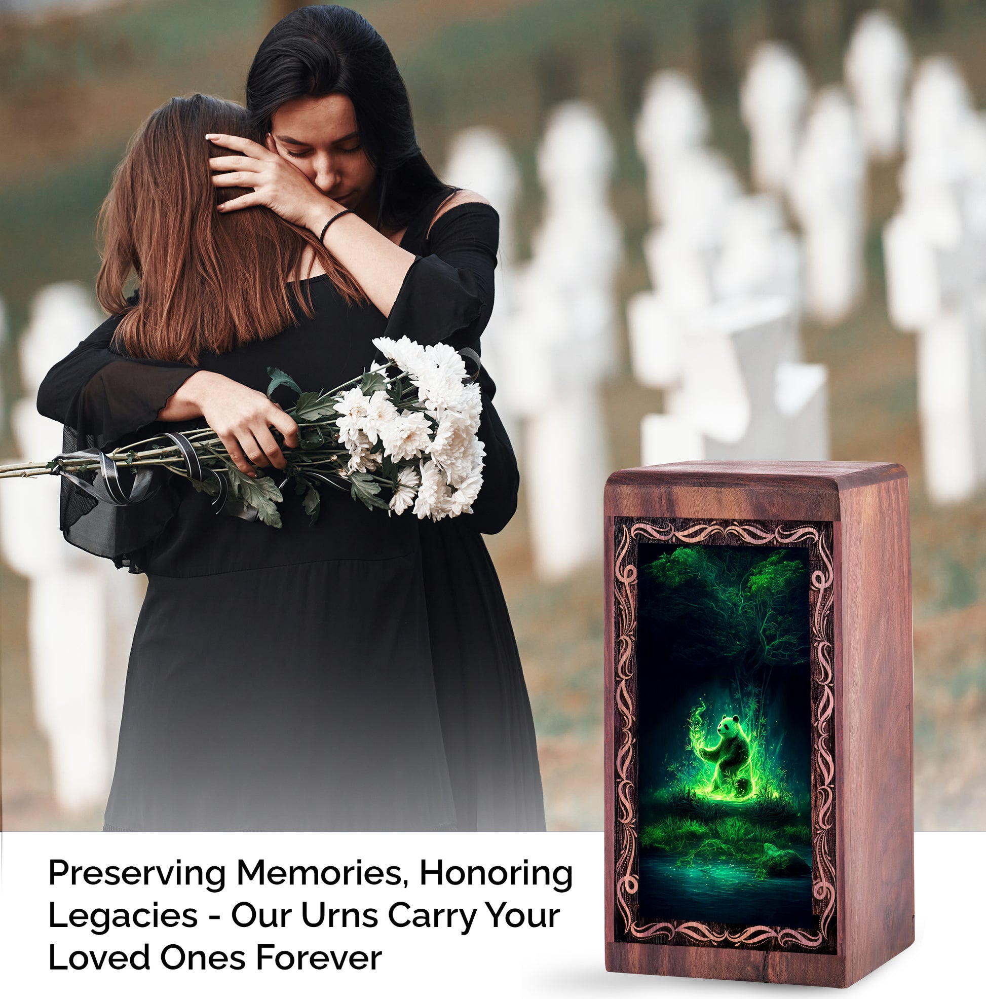 Panda Cremation Urn For Ashes - Decorative Wooden Box For Ashes