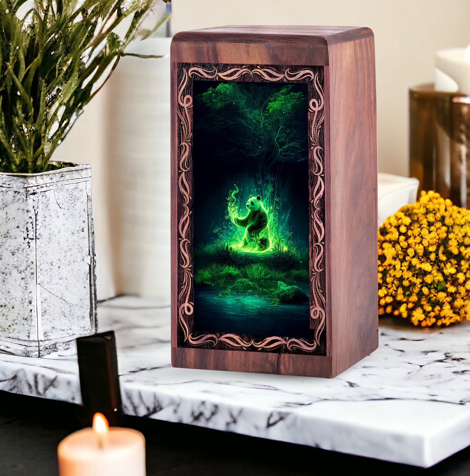 Panda Cremation Urn For Ashes - Decorative Wooden Box For Ashes