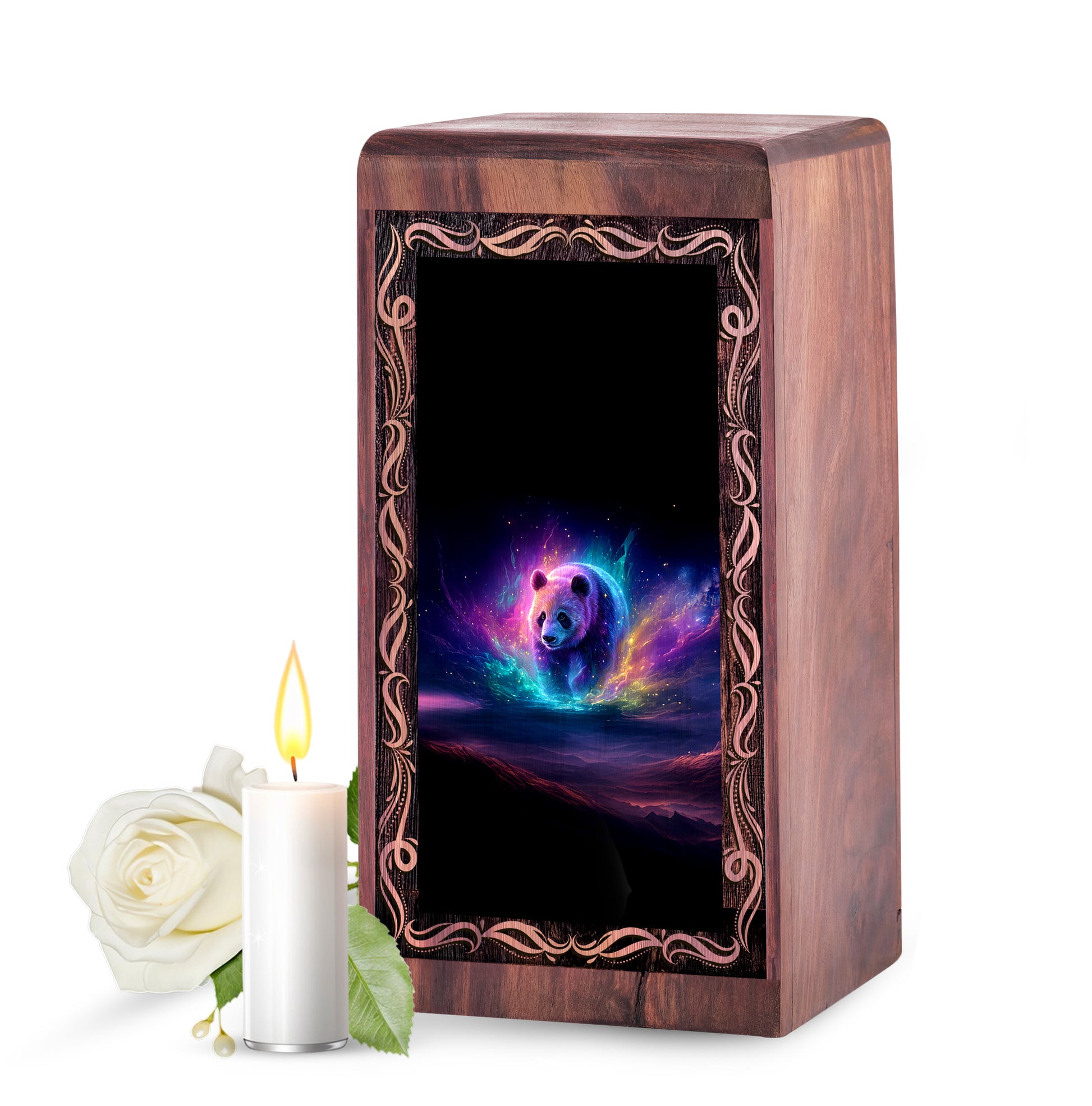 Panda Mystic Rainbow Theme Urn – Keepshake Rosewood Box For Adult Female