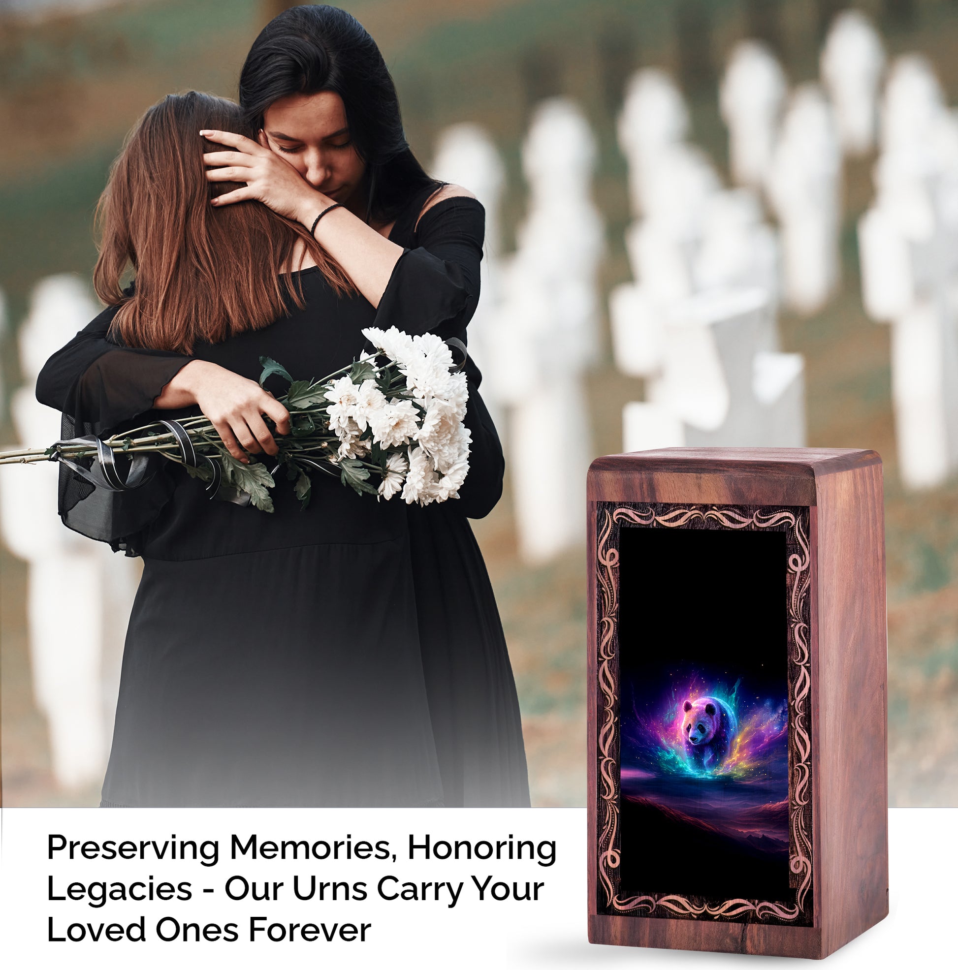 Panda Mystic Rainbow Theme Urn – Keepshake Rosewood Box For Adult Female