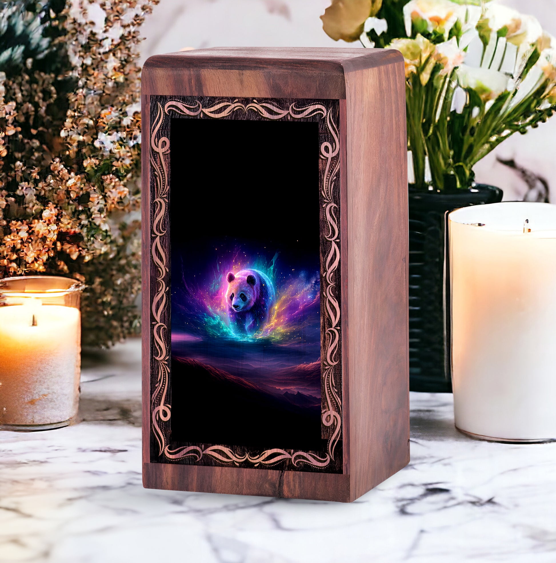 Panda Mystic Rainbow Theme Urn – Keepshake Rosewood Box For Adult Female