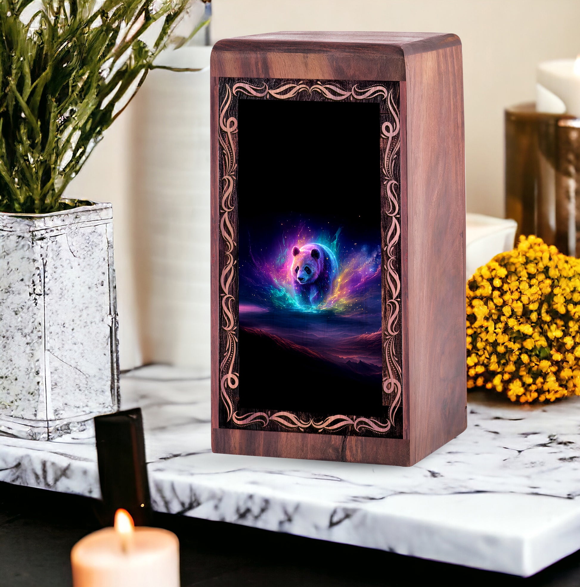 Panda Mystic Rainbow Theme Urn – Keepshake Rosewood Box For Adult Female