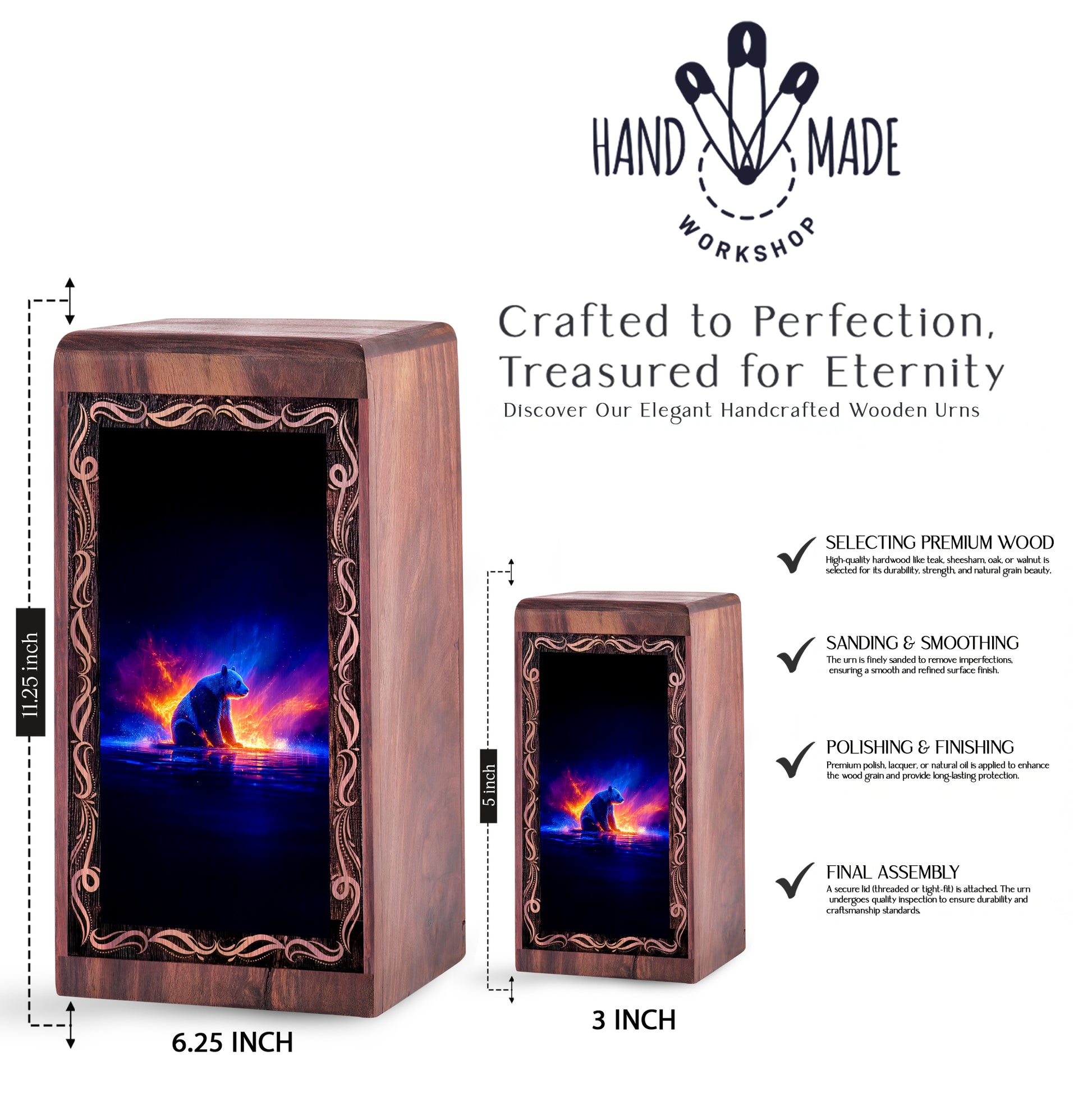 Panda Flame Reflection Theme Handmade Urn – Memorial Cremation Urn For Burial
